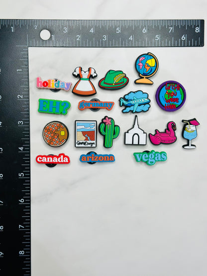 Travel-Themed Croc-Compatible Charms – Individually Sold Waterproof Designs (Germany, Arizona, Canada, Vegas & More)