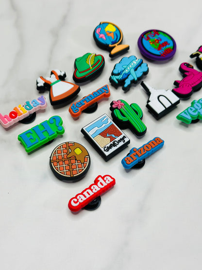 Travel-Themed Croc-Compatible Charms – Individually Sold Waterproof Designs (Germany, Arizona, Canada, Vegas & More)