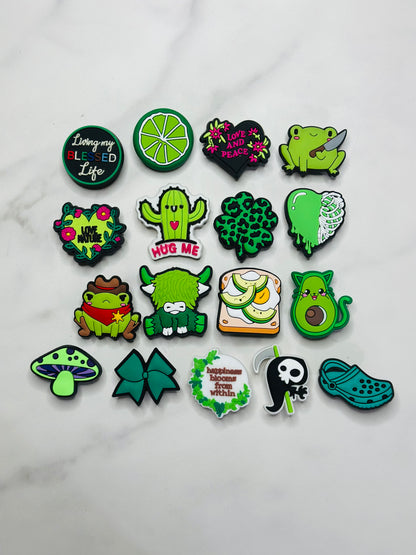 Whimsical Green Croc compatible Charms – Choose Individual Styles Like Frogs, Quotes, Avocados, Cactus, & More