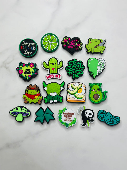 Whimsical Green Croc compatible Charms – Choose Individual Styles Like Frogs, Quotes, Avocados, Cactus, & More
