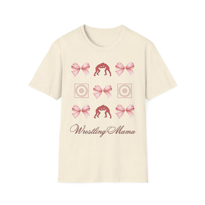 Women's wrestling mama Graphic T-Shirt with Pink Bow Print