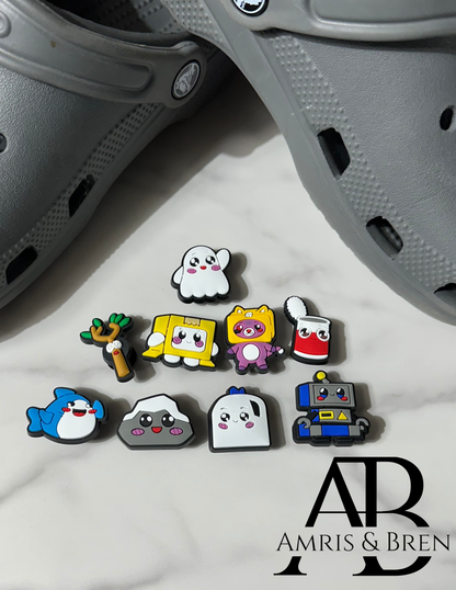 set of 9 Lanky Box themed Croc compatible shoe charms