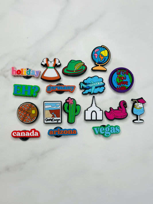 Travel-Themed Croc-Compatible Charms – Individually Sold Waterproof Designs (Germany, Arizona, Canada, Vegas & More)