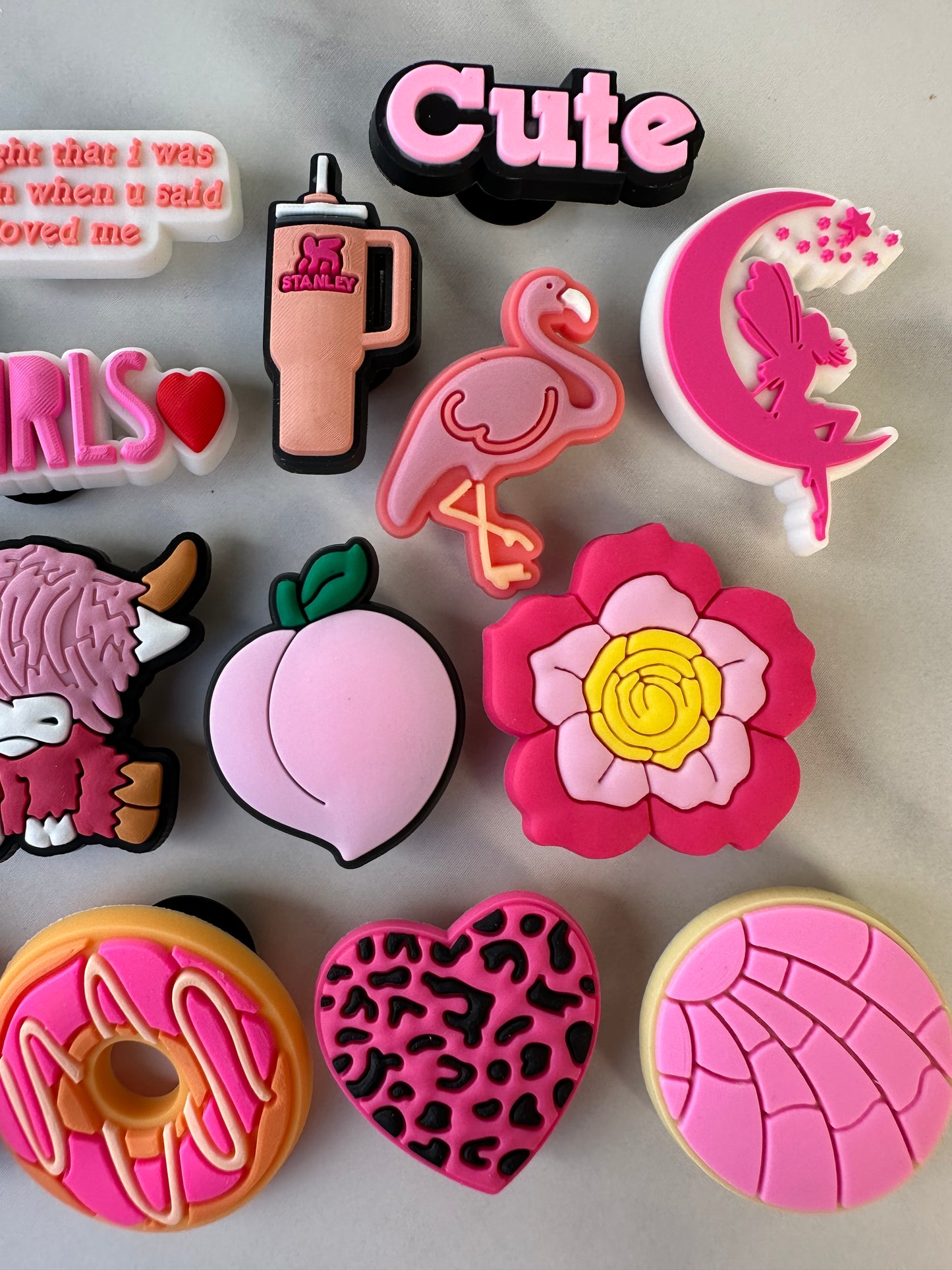 Cute Pink Croc compatible Charms - Heart, Purse, Flower, Cow & More