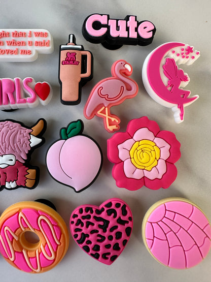 Cute Pink Croc compatible Charms - Heart, Purse, Flower, Cow & More