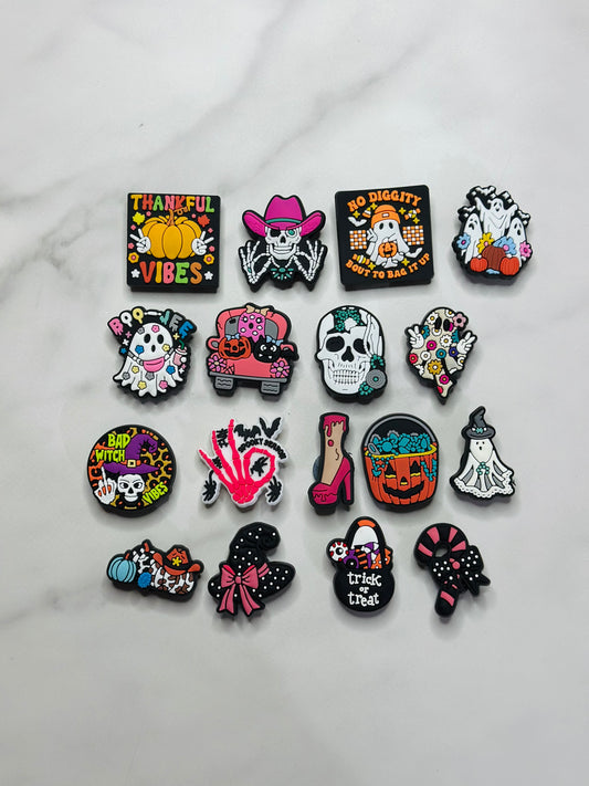 Girly Halloween themed charms for Crocs, Croc compatible charms, pink and turquoise ghost charms, ghost charms, spooky charms