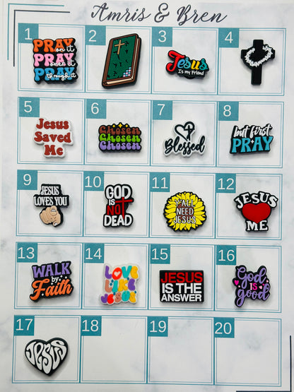 Christian themed shoe charms for Crocs. Jesus charms, Croc compatible shoe charms