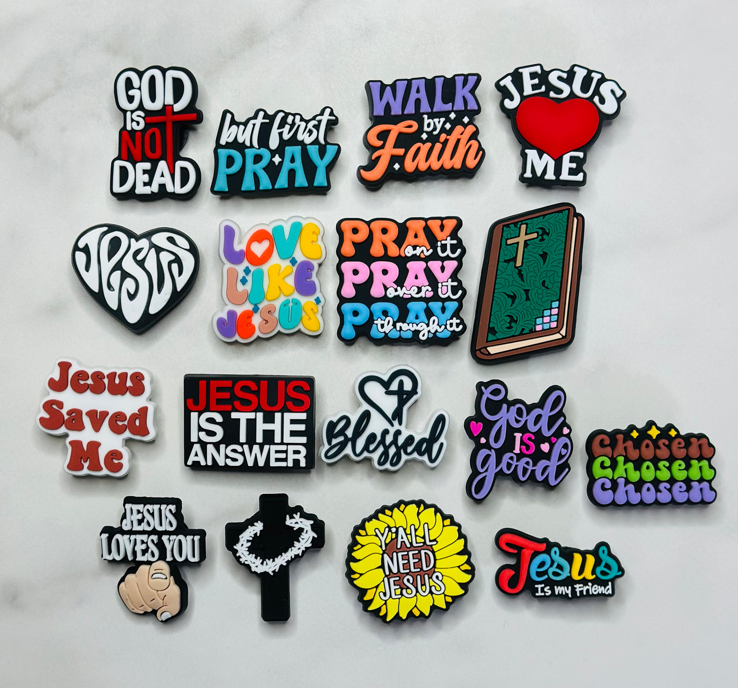 Christian themed shoe charms for Crocs. Jesus charms, Croc compatible shoe charms