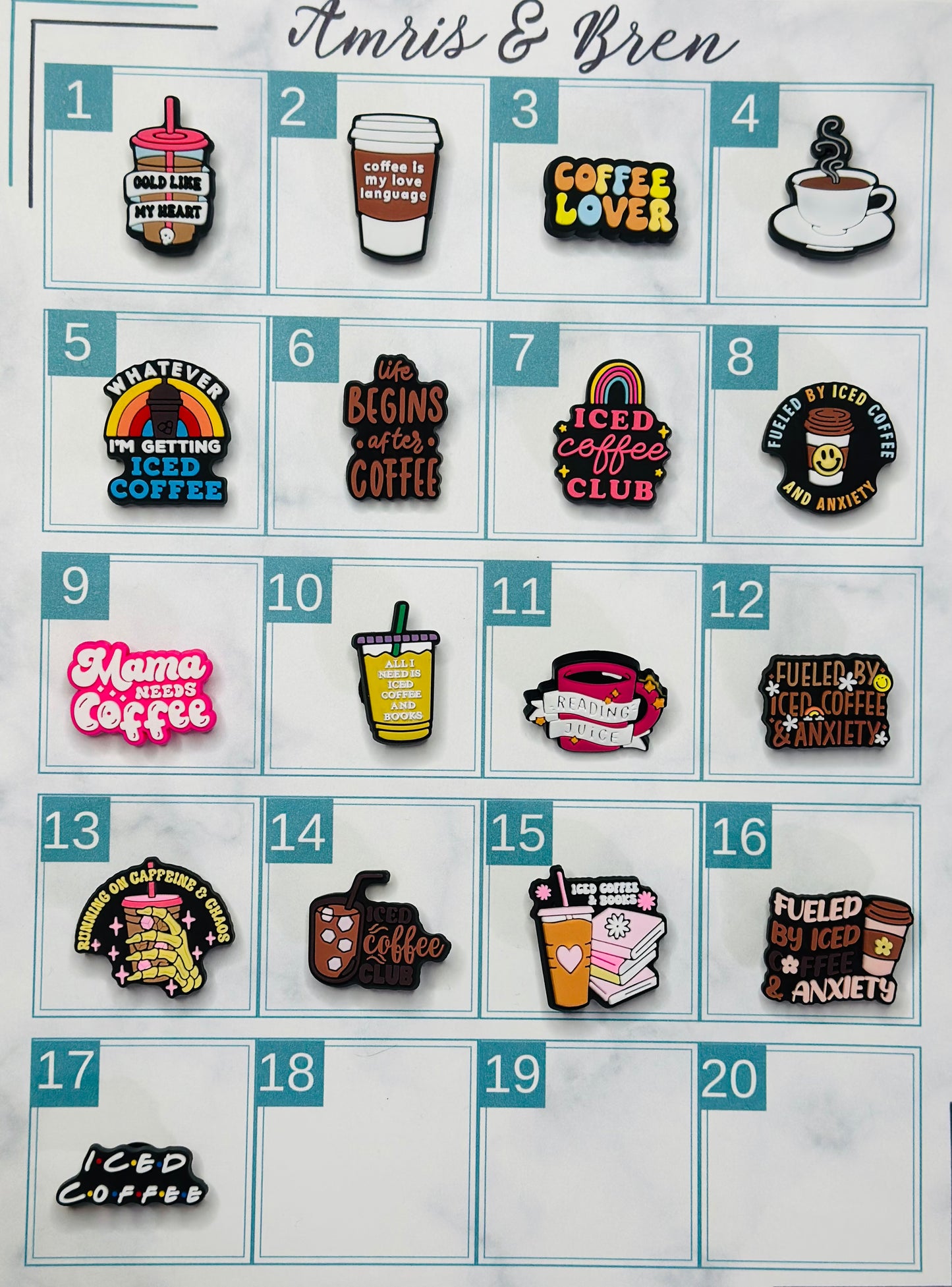 Coffee Shoe Charms – Latte, Espresso, Barista Vibes | Croc-Compatible Shoe Charm | Sold Individually | Amris & Bren