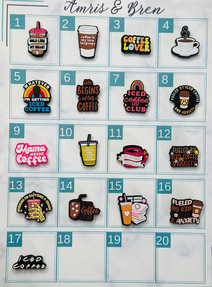 Coffee Shoe Charms – Latte, Espresso, Barista Vibes | Croc-Compatible Shoe Charm | Sold Individually | Amris & Bren