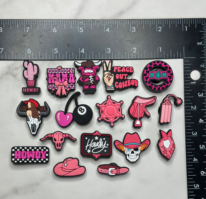 Pink Western Croc compatible Charms – Cowgirl Boot, Cowboy Hat, Rodeo & Country Style Clog Accessories