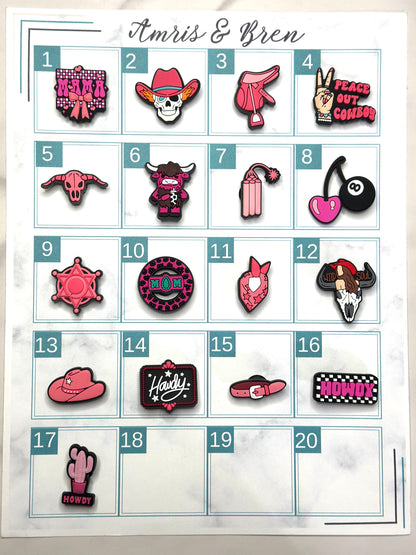Pink Western Croc compatible Charms – Cowgirl Boot, Cowboy Hat, Rodeo & Country Style Clog Accessories