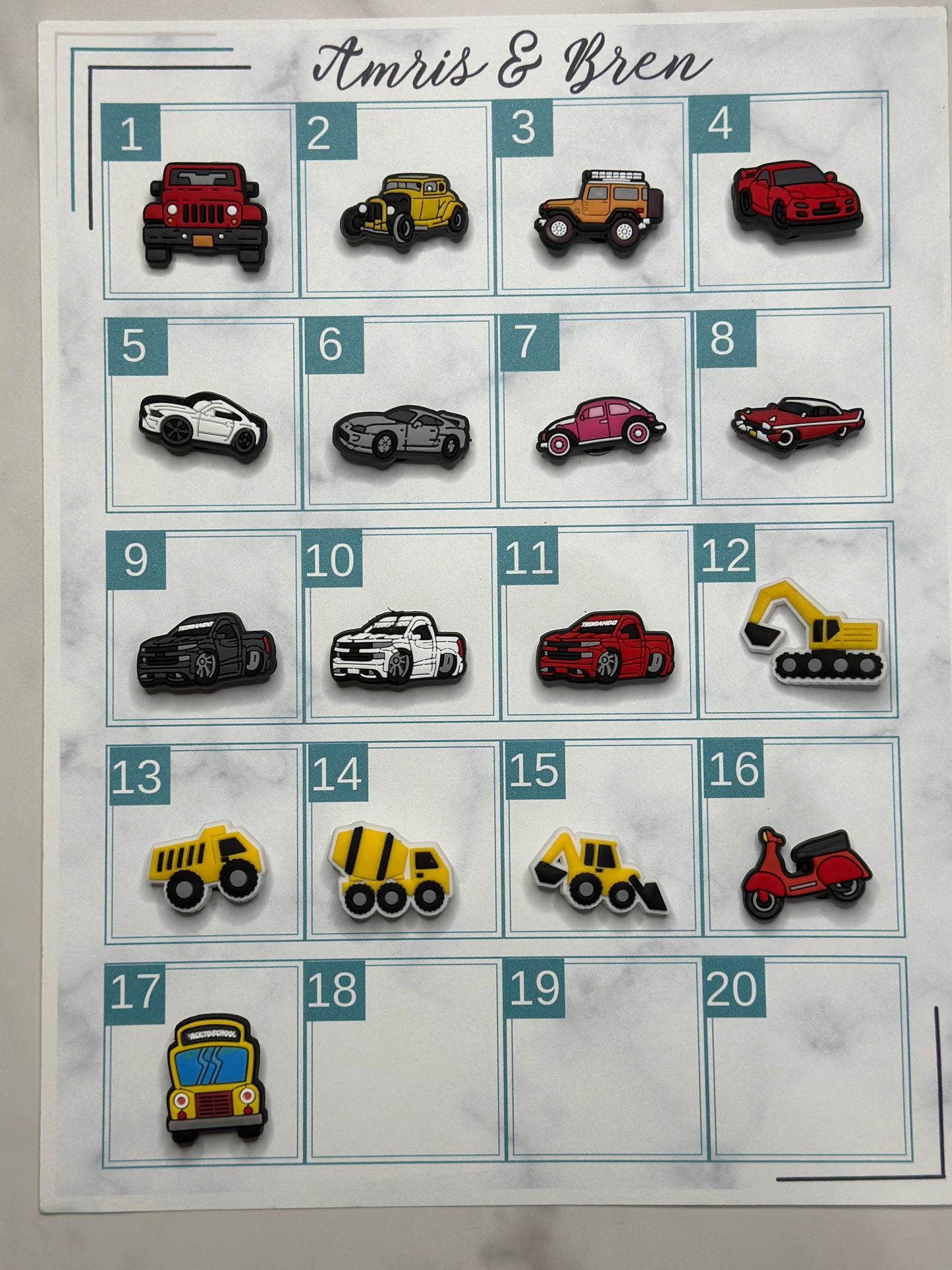 vehicle themed shoe charms for Crocs, Croc compatible car charms