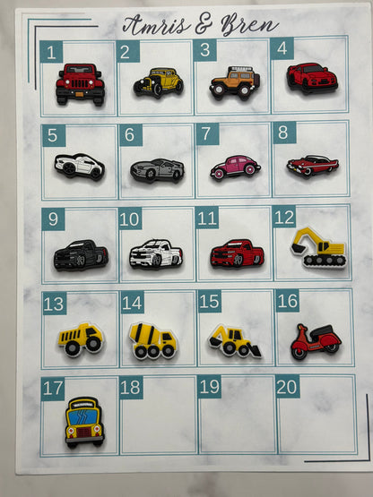 vehicle themed shoe charms for Crocs, Croc compatible car charms
