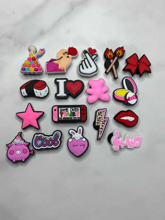 Cute pink and red Croc compatible shoe charms, Charms for Crocs, pink charms for Crocs, Croc Compatible charms