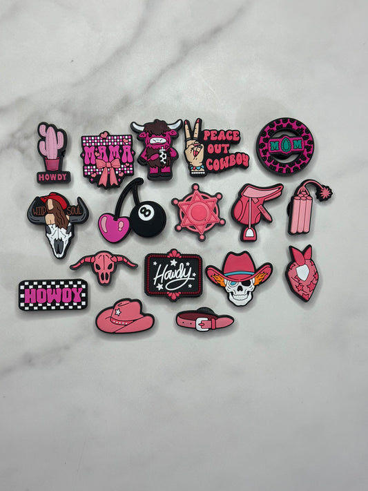 Pink Western Croc compatible Charms – Cowgirl Boot, Cowboy Hat, Rodeo & Country Style Clog Accessories
