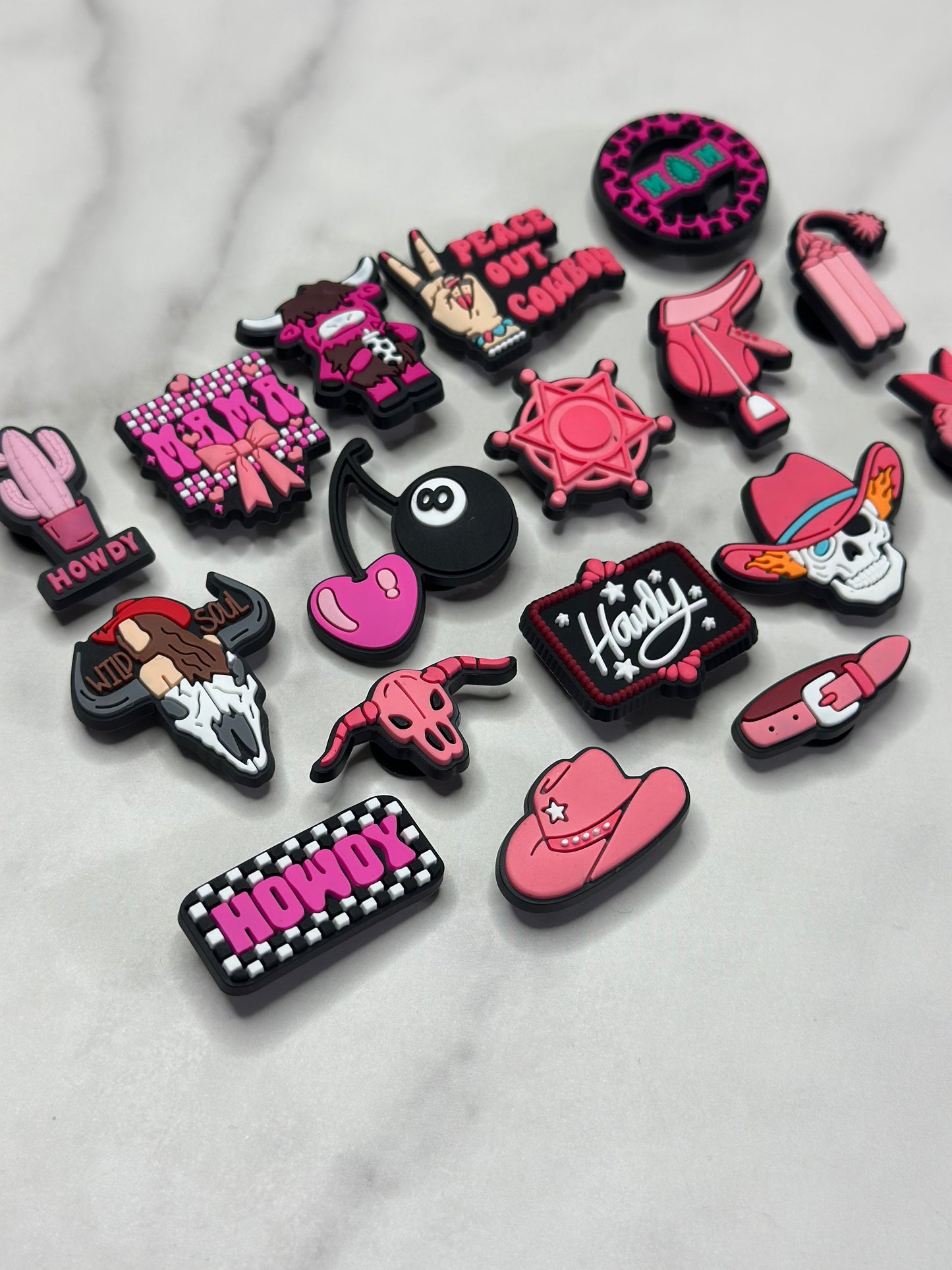 Pink Western Croc compatible Charms – Cowgirl Boot, Cowboy Hat, Rodeo & Country Style Clog Accessories