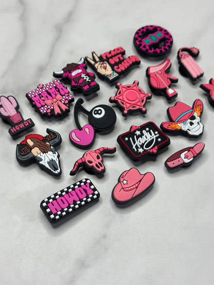 Pink Western Croc compatible Charms – Cowgirl Boot, Cowboy Hat, Rodeo & Country Style Clog Accessories