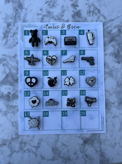Black and white charms for Crocs, Croc compatible shoe charms, Heart charm, Bow charm