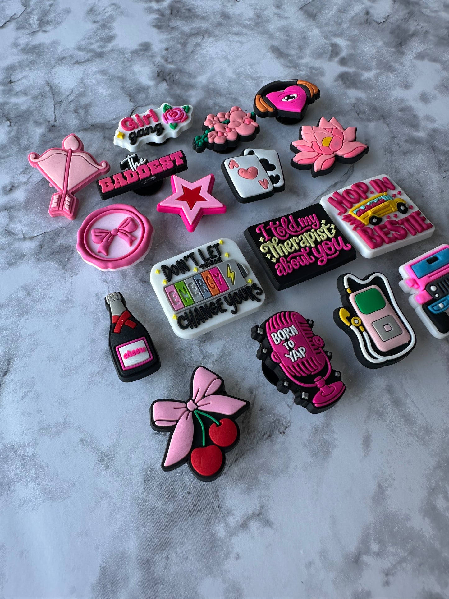 Cute pink charms for Crocs, Croc compatible show charms, pink charms, clog charms