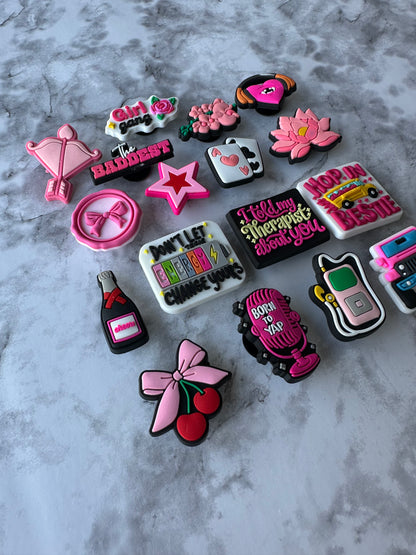 Cute pink charms for Crocs, Croc compatible show charms, pink charms, clog charms
