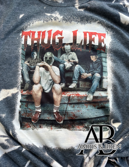 Thug Life horror film character soft style t-shirt, Sublimation t shirt with horror movie characters, bleached tee