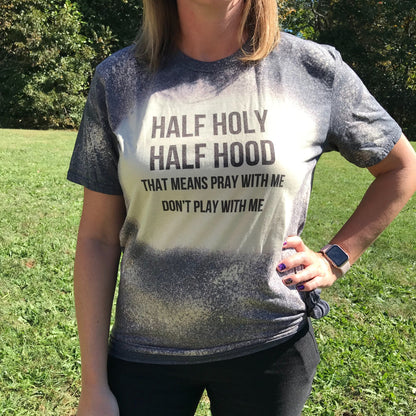 Women&#39;s Unisex sizing half hood half holy bleached t shirt, Most popular shirts, Best Birthday Gifts, Unique Shirts