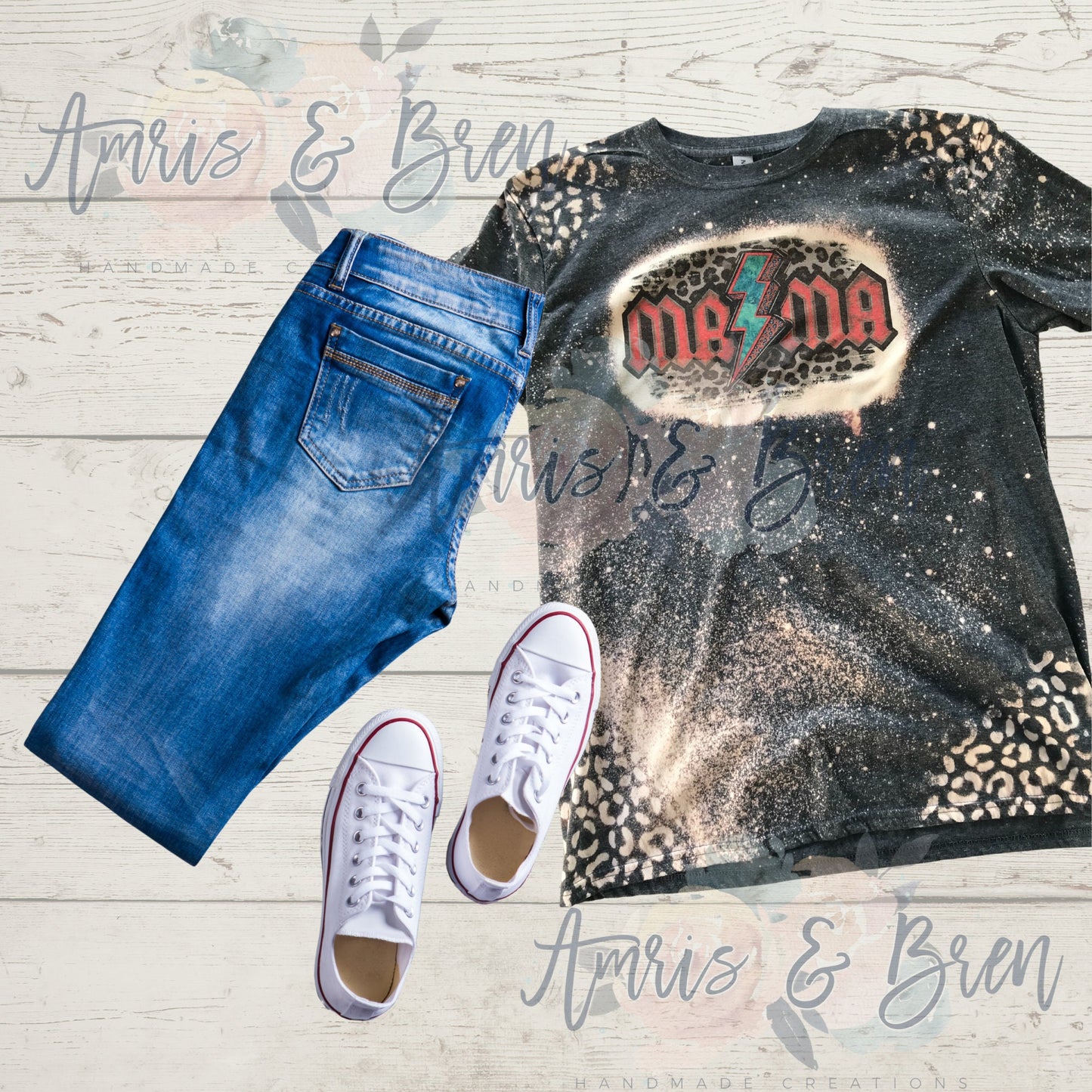 leopard and lightning bolt mama bleached sublimation t shirt, gifts for new mom, popular mom t shirts, trending tee&#39;s