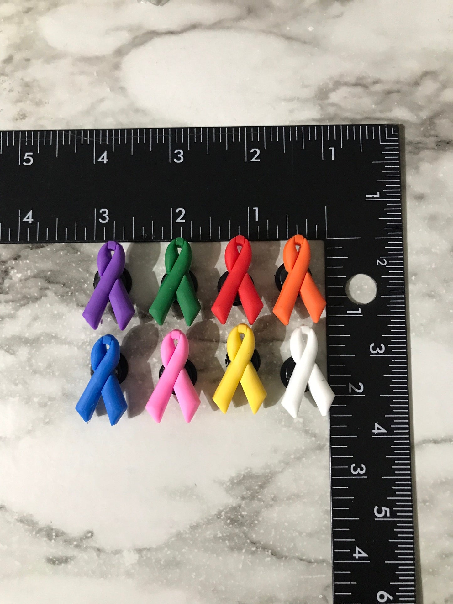 New awareness ribbon for your crocs, croc compatible awareness ribbons, pink ribbon, orange ribbon, green ribbon, purple ribbon, yellow