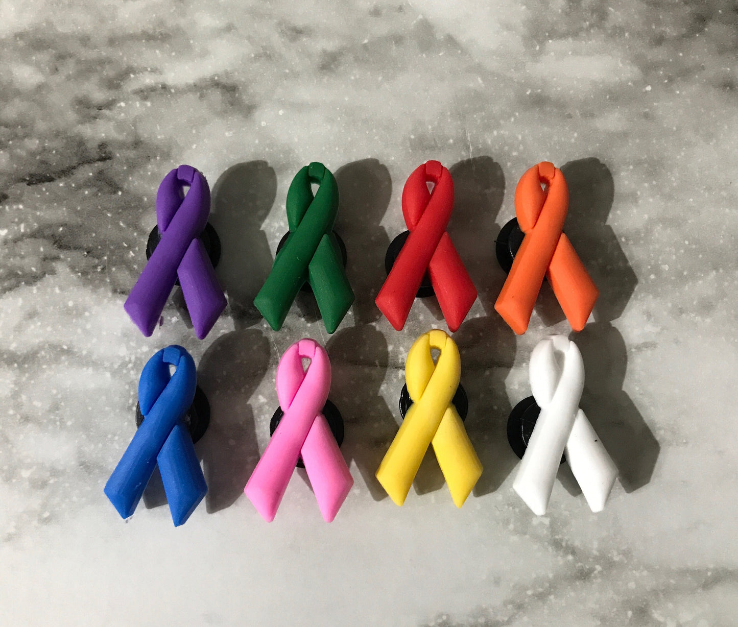 New awareness ribbon for your crocs, croc compatible awareness ribbons, pink ribbon, orange ribbon, green ribbon, purple ribbon, yellow