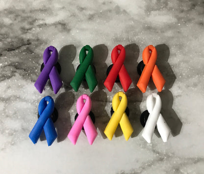 New awareness ribbon for your crocs, croc compatible awareness ribbons, pink ribbon, orange ribbon, green ribbon, purple ribbon, yellow