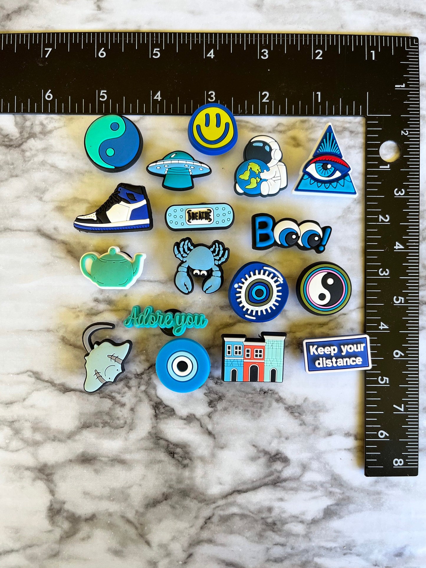 Blue shoe charms, blue themed charms for crocs, smiley face charms