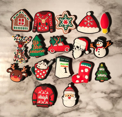 New Christmas themed shoe charms for your crocs, red and green holiday croc compatible charms