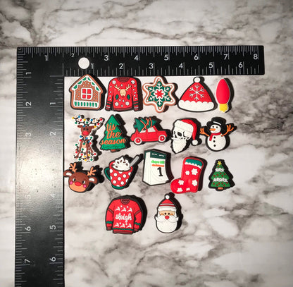 New Christmas themed shoe charms for your crocs, red and green holiday croc compatible charms