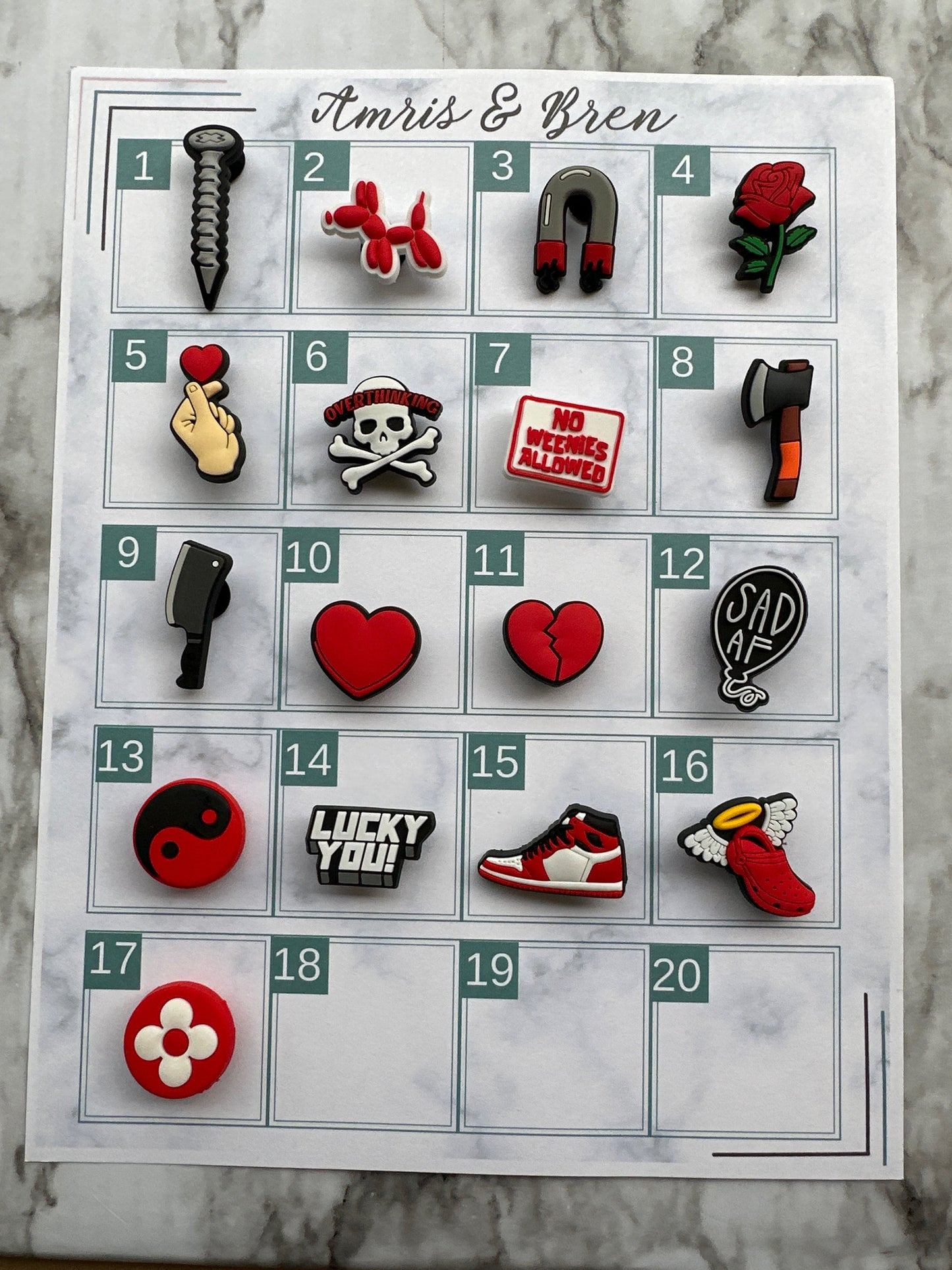 New Red and black Croc compatible shoe charms, balloon animal charm, shoe charm, clog charm, rose charm, magnet charm, screw, clog charms