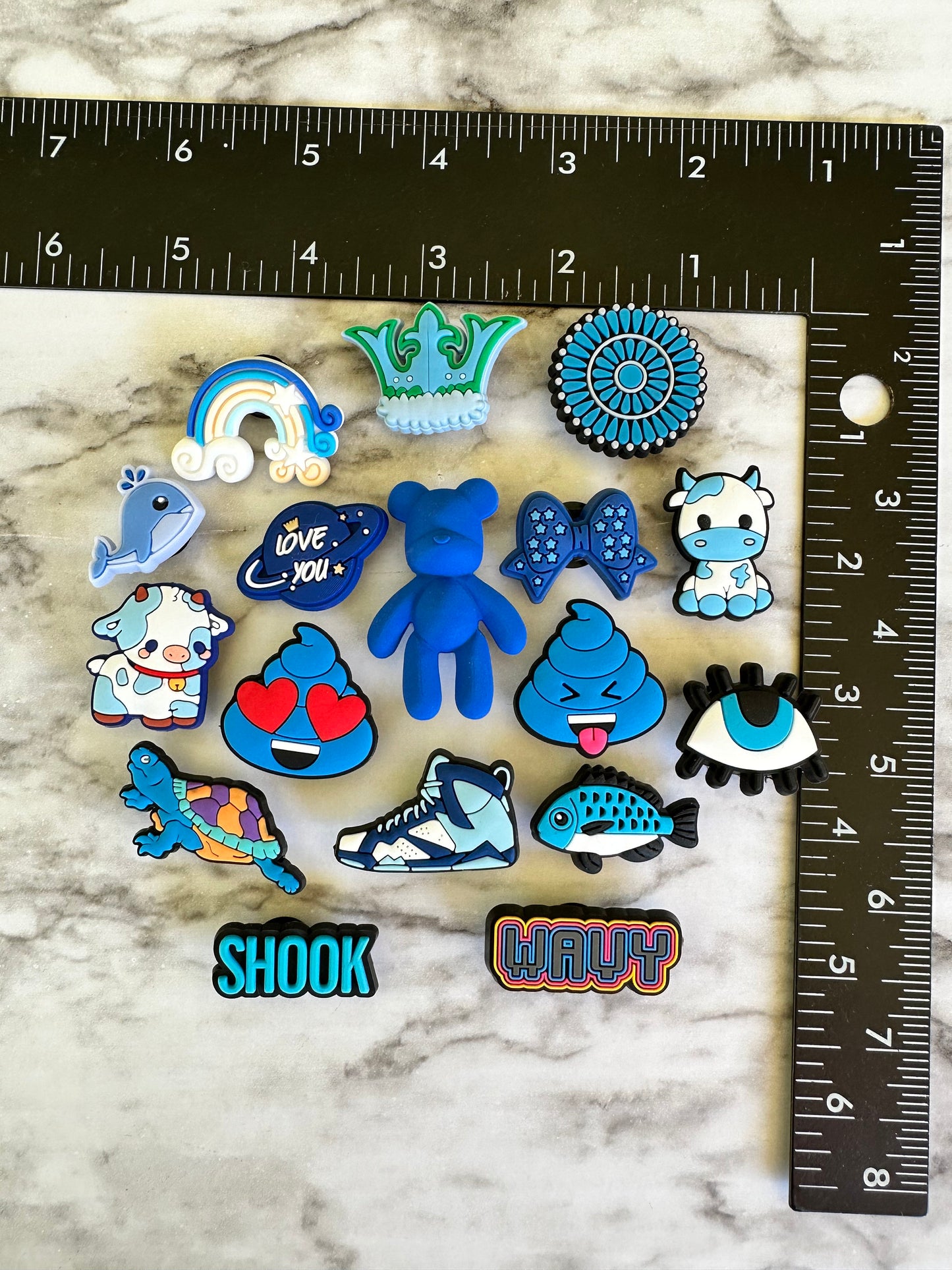 New blue croc compatible charms, popular blue charms, charms for crocs, blue themed charms, shoe charms, shoe decor, cute blue charms