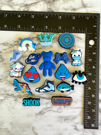 New blue croc compatible charms, popular blue charms, charms for crocs, blue themed charms, shoe charms, shoe decor, cute blue charms