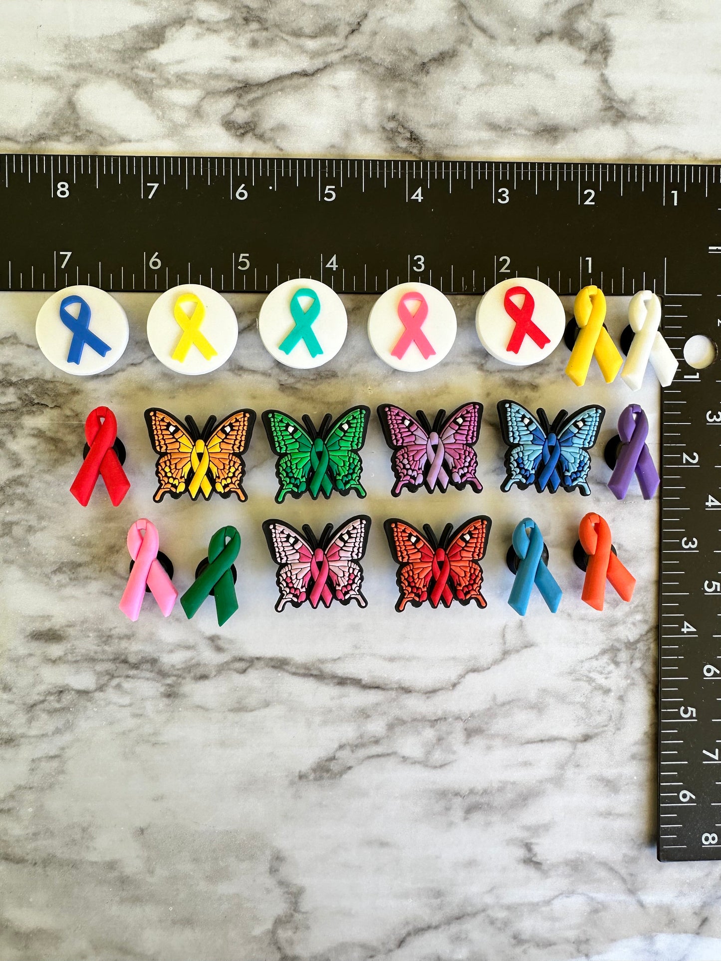 New awareness ribbon for your crocs, croc compatible awareness ribbons, pink ribbon, orange ribbon, green ribbon, purple ribbon, yellow