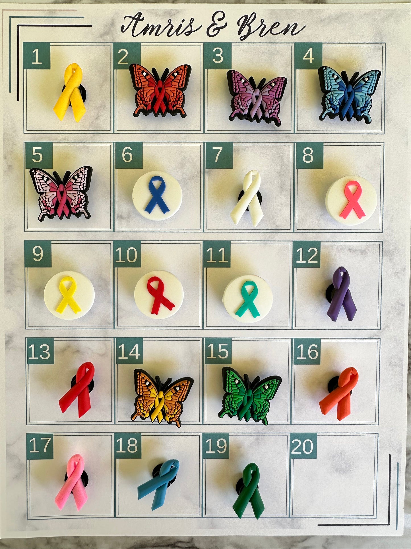 New awareness ribbon for your crocs, croc compatible awareness ribbons, pink ribbon, orange ribbon, green ribbon, purple ribbon, yellow
