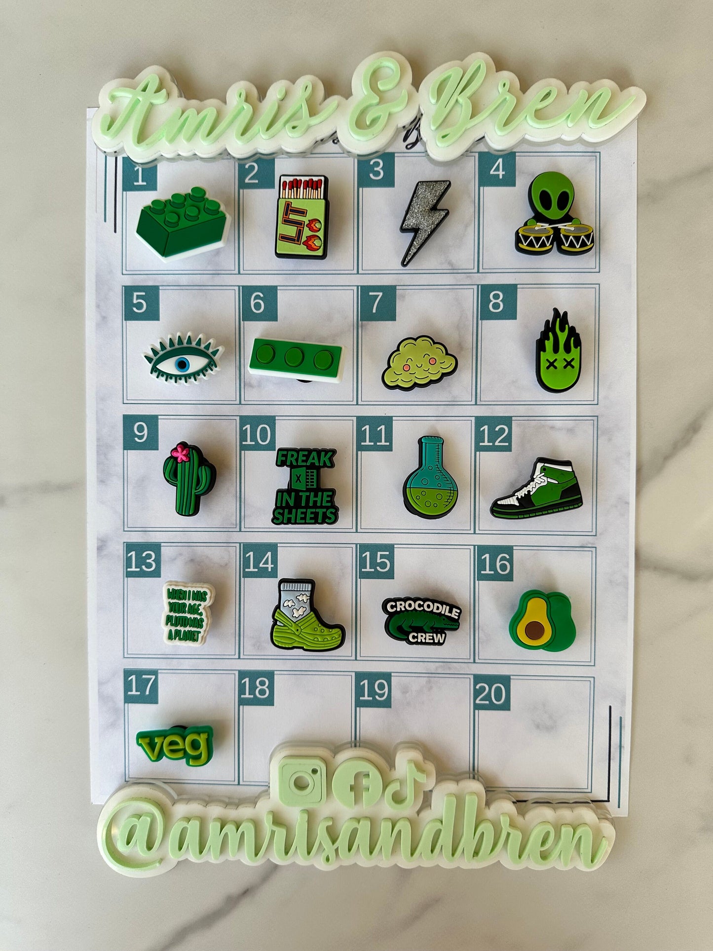 New trending green shoe charms for Crocs, croc compatible shoe jewelry, popular clog compatible shoe charms for shoes with holes