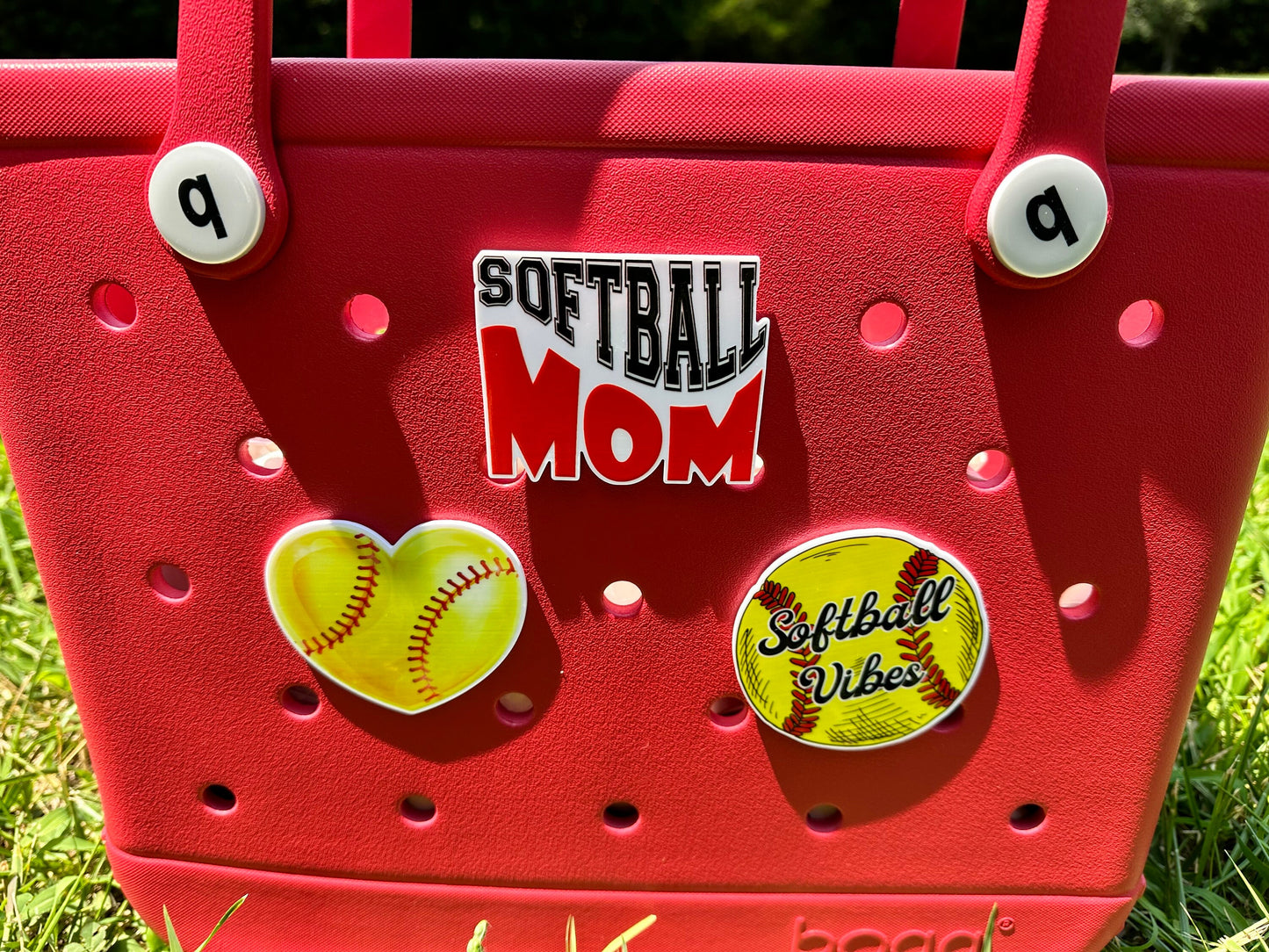 softball mom themed charms for Bogg Bags, softball vibes Bogg compatible purse charms, purse charms for Bogg bag , hard acrylic purse charm