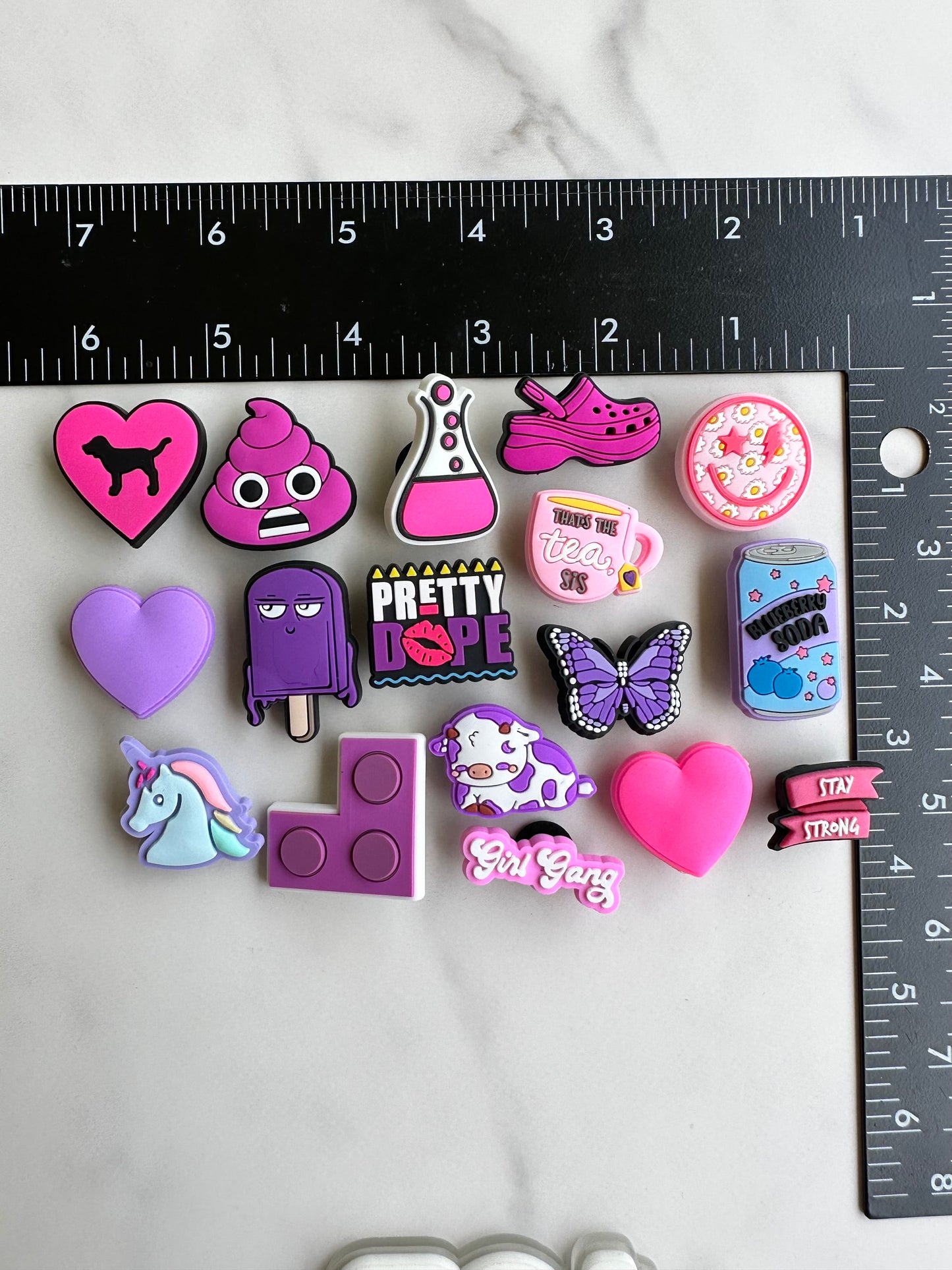 New trending Pink and purple croc compatible shoe charms, clog charms, pink heart charm, shoe decoration, plastic shoe charms for crocs