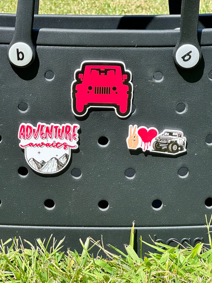 pink Off road vehicle charms for Bogg Bags, Bogg compatible adventure purse charms, purse charms for Bogg bag , hard acrylic purse charm