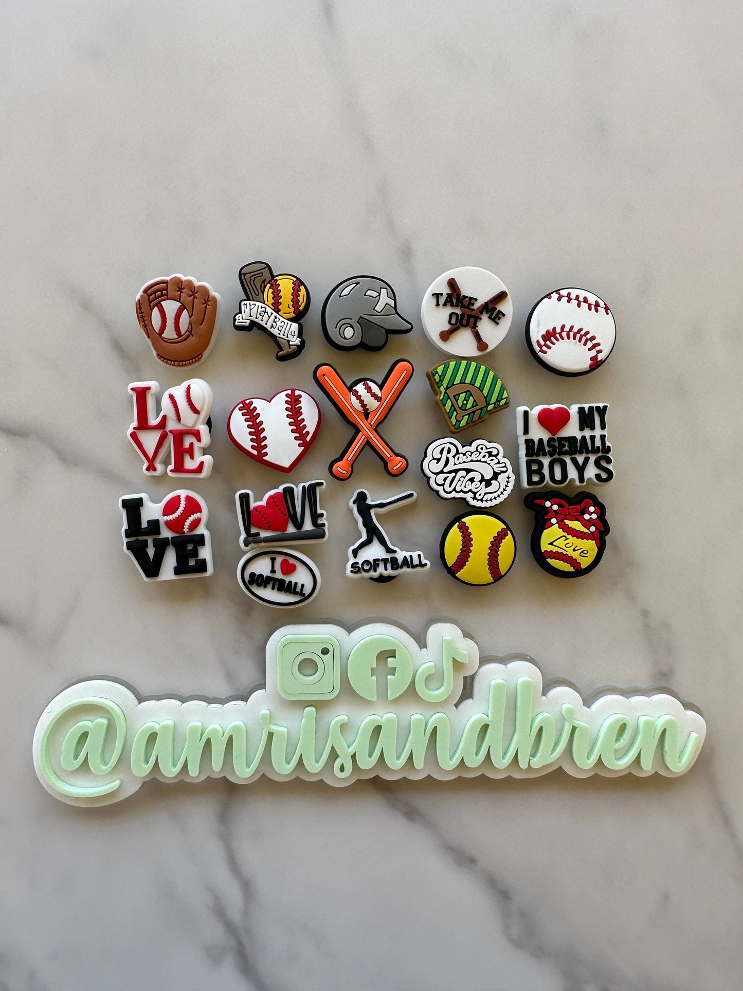 Baseball themed shoe charms, SOFTBALL croc compatible shoe charms, baseball charms, bat charms, popular baseball clog charms