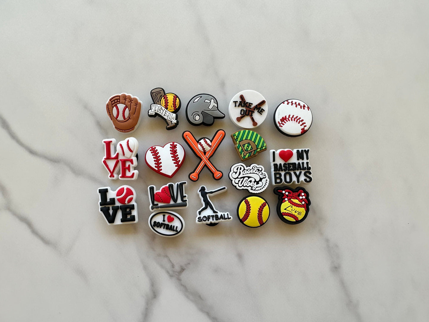 Baseball themed shoe charms, SOFTBALL croc compatible shoe charms, baseball charms, bat charms, popular baseball clog charms