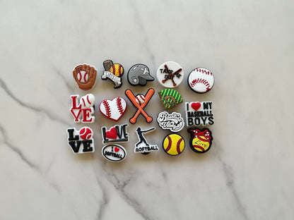 Baseball themed shoe charms, SOFTBALL croc compatible shoe charms, baseball charms, bat charms, popular baseball clog charms