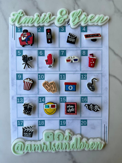 New trending movie theater charms for crocs, popular movie night shoe charms, theater themed Croc compatible charms