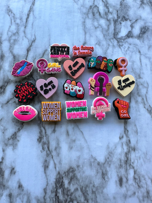 Women empowerment shoe charms, female support charms for your crocs, croc compatible shoe charms, female support charms