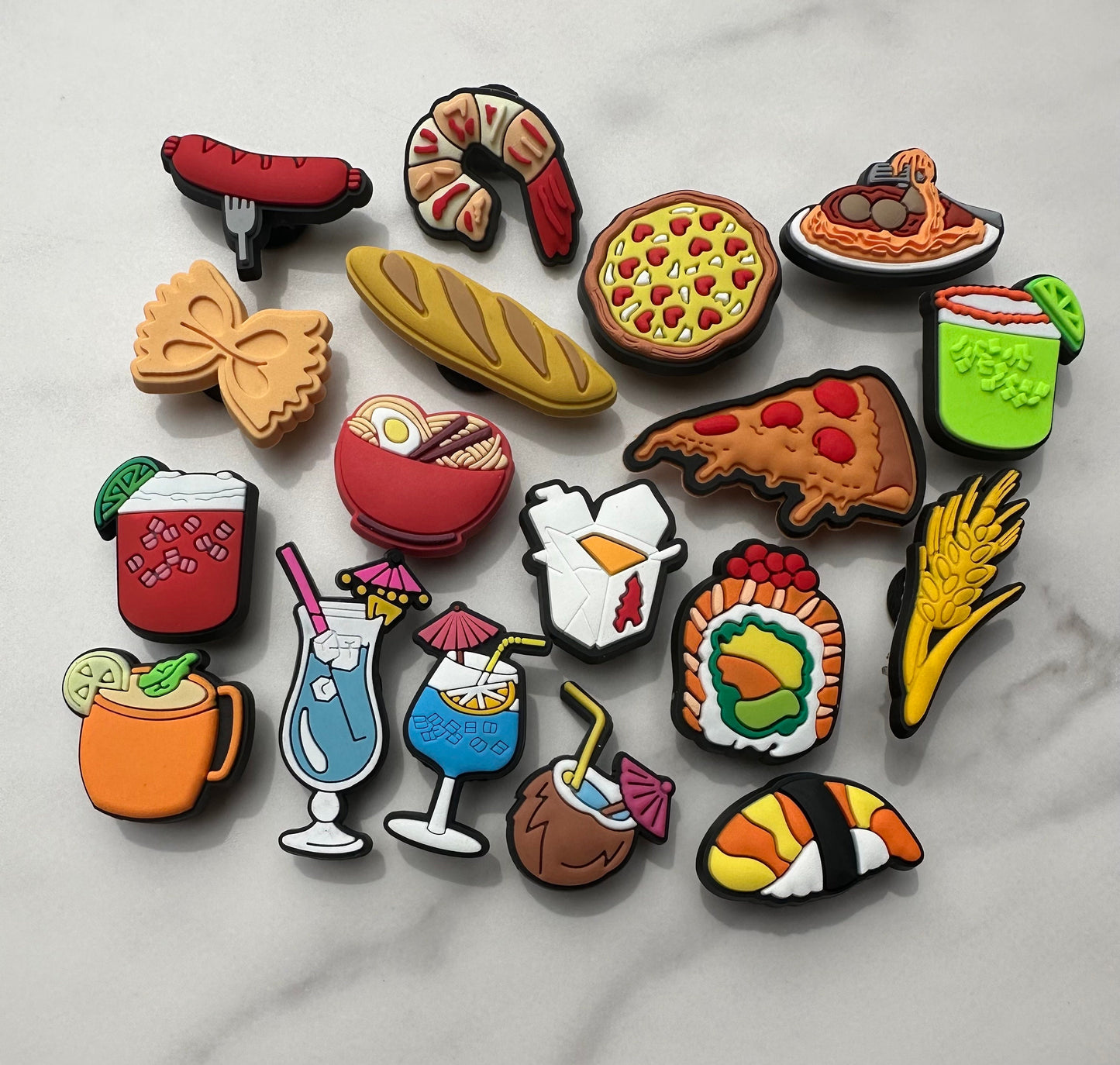 New popular food shoe charms for crocs, croc compatible beverage charm, trending Italian meal buttons, diy customization for your