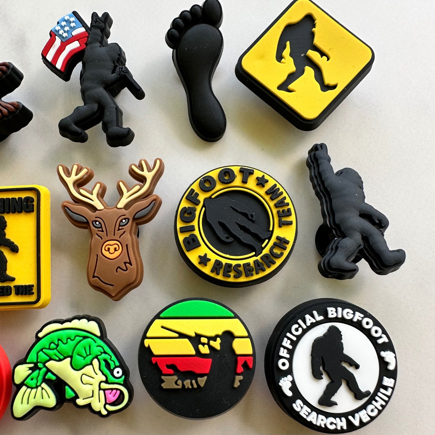 Hunting themed Croc compatible shoe charms, charms for crocs, Bigfoot shoe charms, shoe charm decor, DIY custom crocs